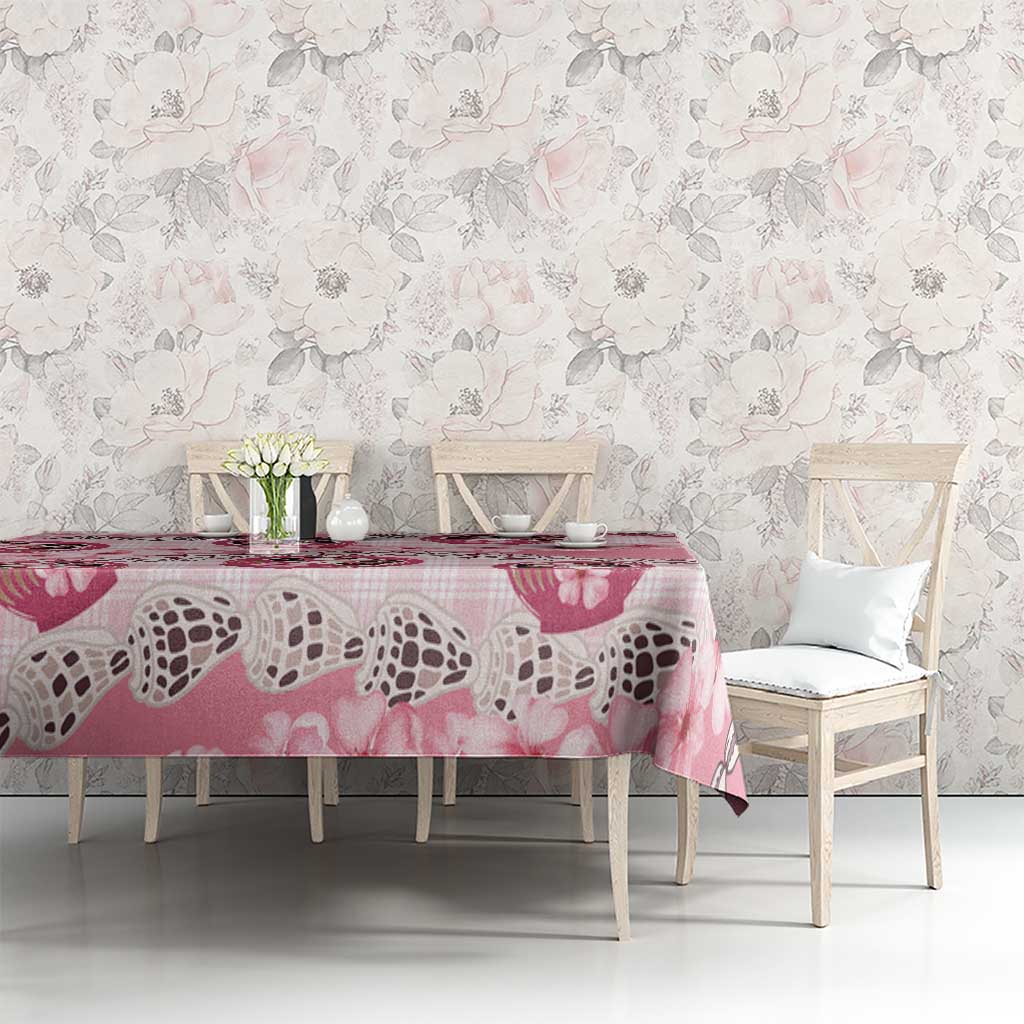 Japanese Daruma Doll Palaka Tablecloth Cherry Blossoms With Shell Lei - Polynesian Pride