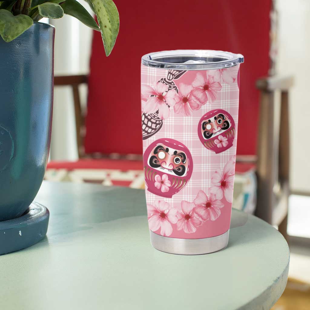 Japanese Daruma Doll Palaka Tumbler Cup Cherry Blossoms With Shell Lei - Polynesian Pride