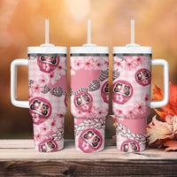Japanese Daruma Doll Palaka Tumbler With Handle Cherry Blossoms With Shell Lei - Polynesian Pride