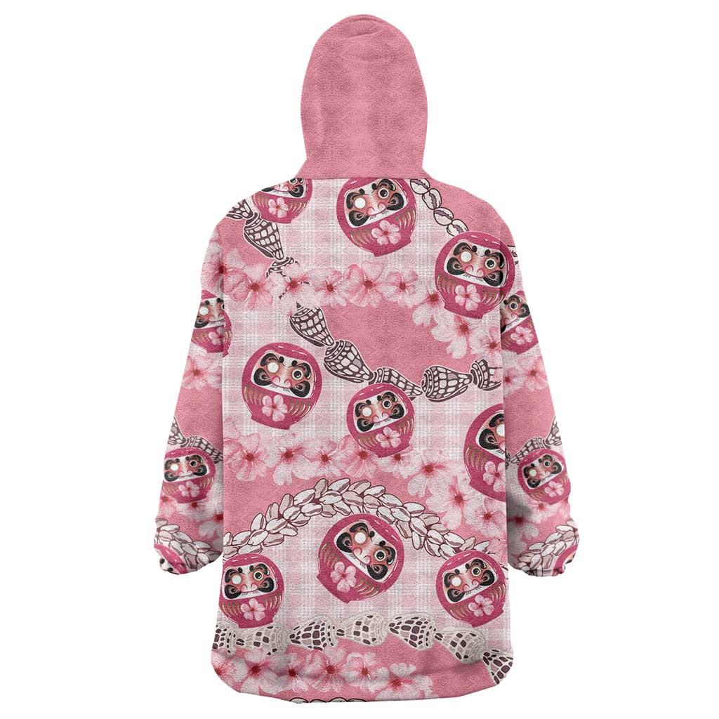 Japanese Daruma Doll Palaka Wearable Blanket Hoodie Cherry Blossoms With Shell Lei - Polynesian Pride