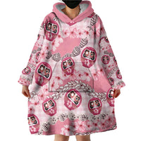 Japanese Daruma Doll Palaka Wearable Blanket Hoodie Cherry Blossoms With Shell Lei - Polynesian Pride