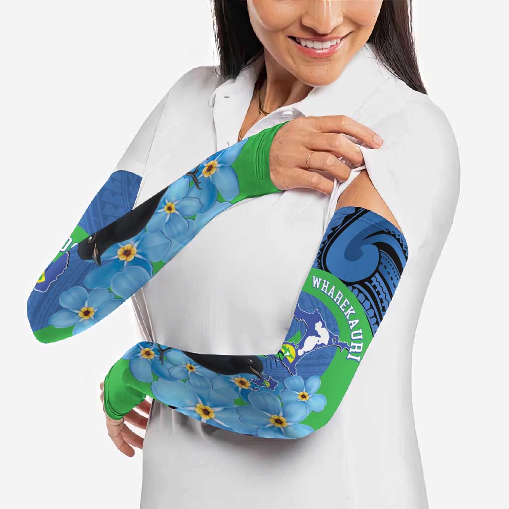 New Zealand Chatham Islands Arm Sleeves Wharekauri Forget Me Not With Black Robin - Polynesian Pride