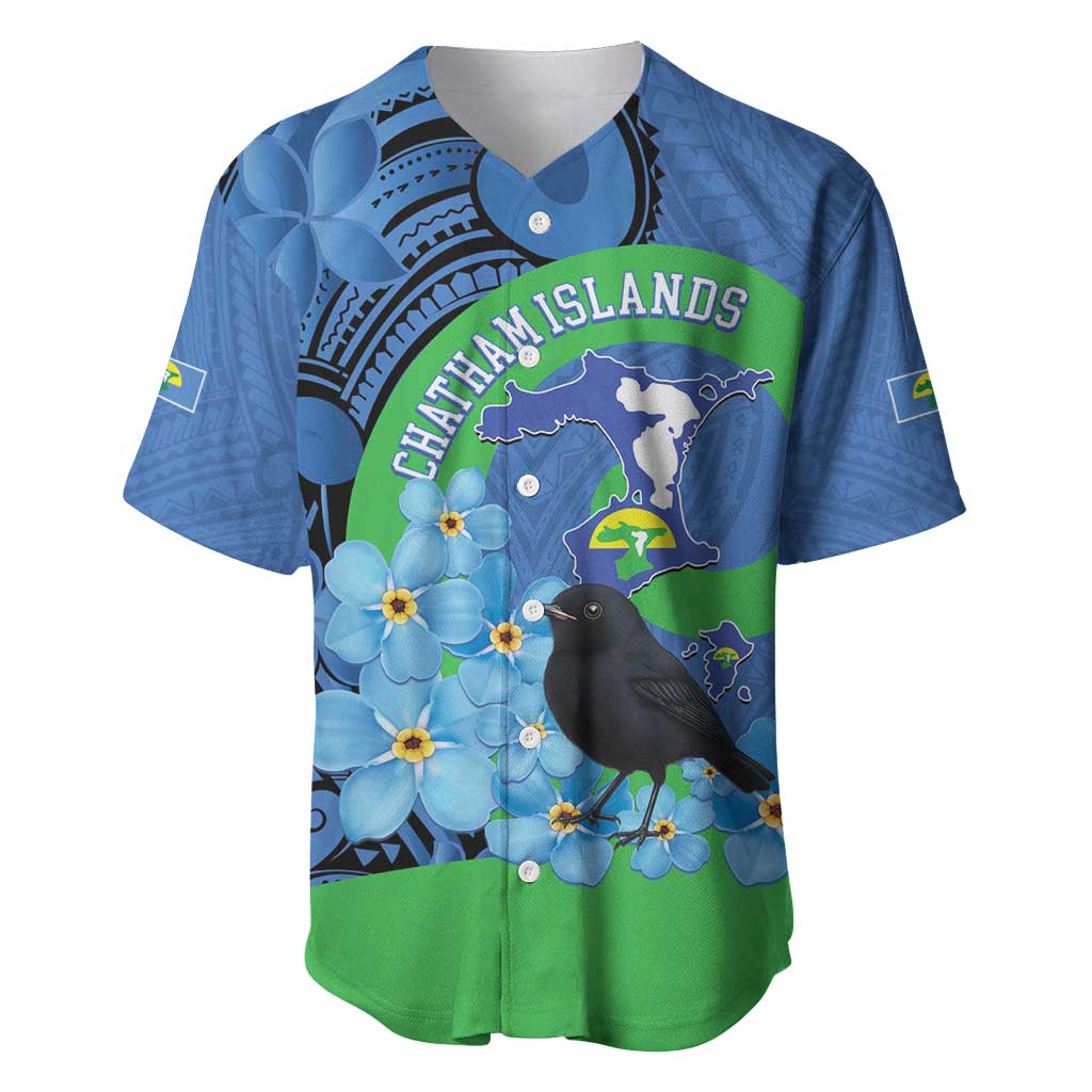 New Zealand Chatham Islands Baseball Jersey Wharekauri Forget Me Not With Black Robin