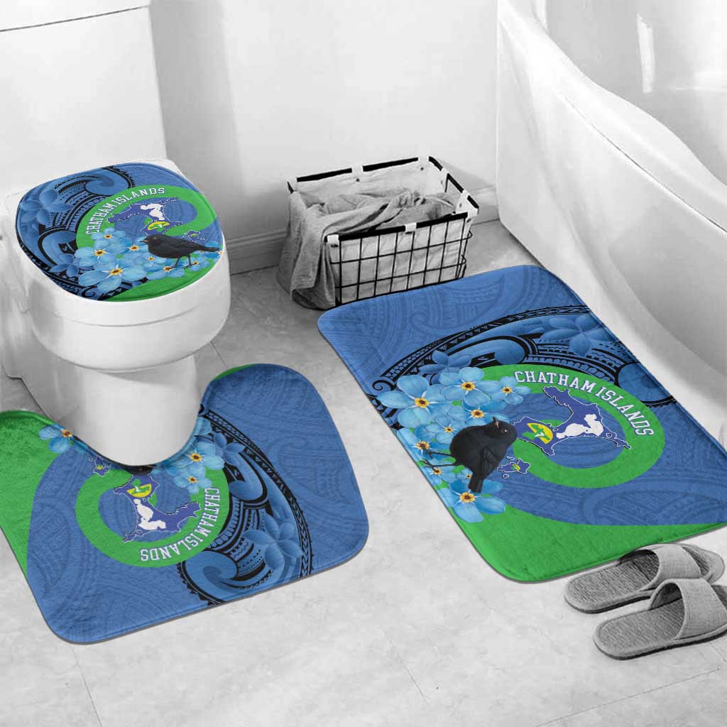 New Zealand Chatham Islands Bathroom Set Wharekauri Forget Me Not With Black Robin - Polynesian Pride