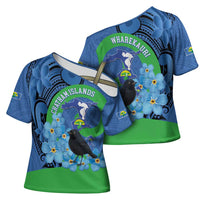 New Zealand Chatham Islands Cross Shoulder Shirt Wharekauri Forget Me Not With Black Robin - Polynesian Pride