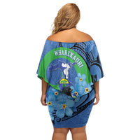 New Zealand Chatham Islands Family Matching Off Shoulder Short Dress and Hawaiian Shirt Wharekauri Forget Me Not With Black Robin