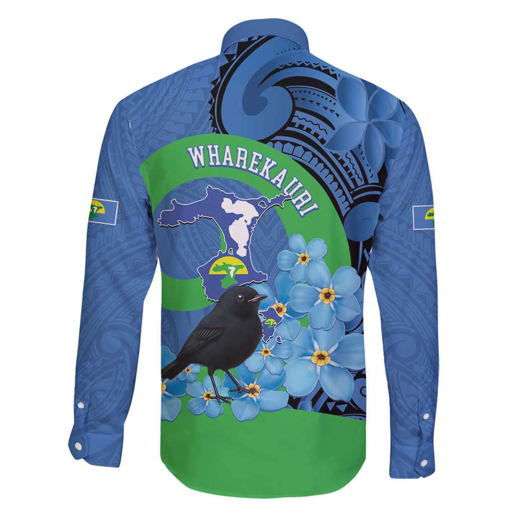 New Zealand Chatham Islands Family Matching Puletasi and Hawaiian Shirt Wharekauri Forget Me Not With Black Robin