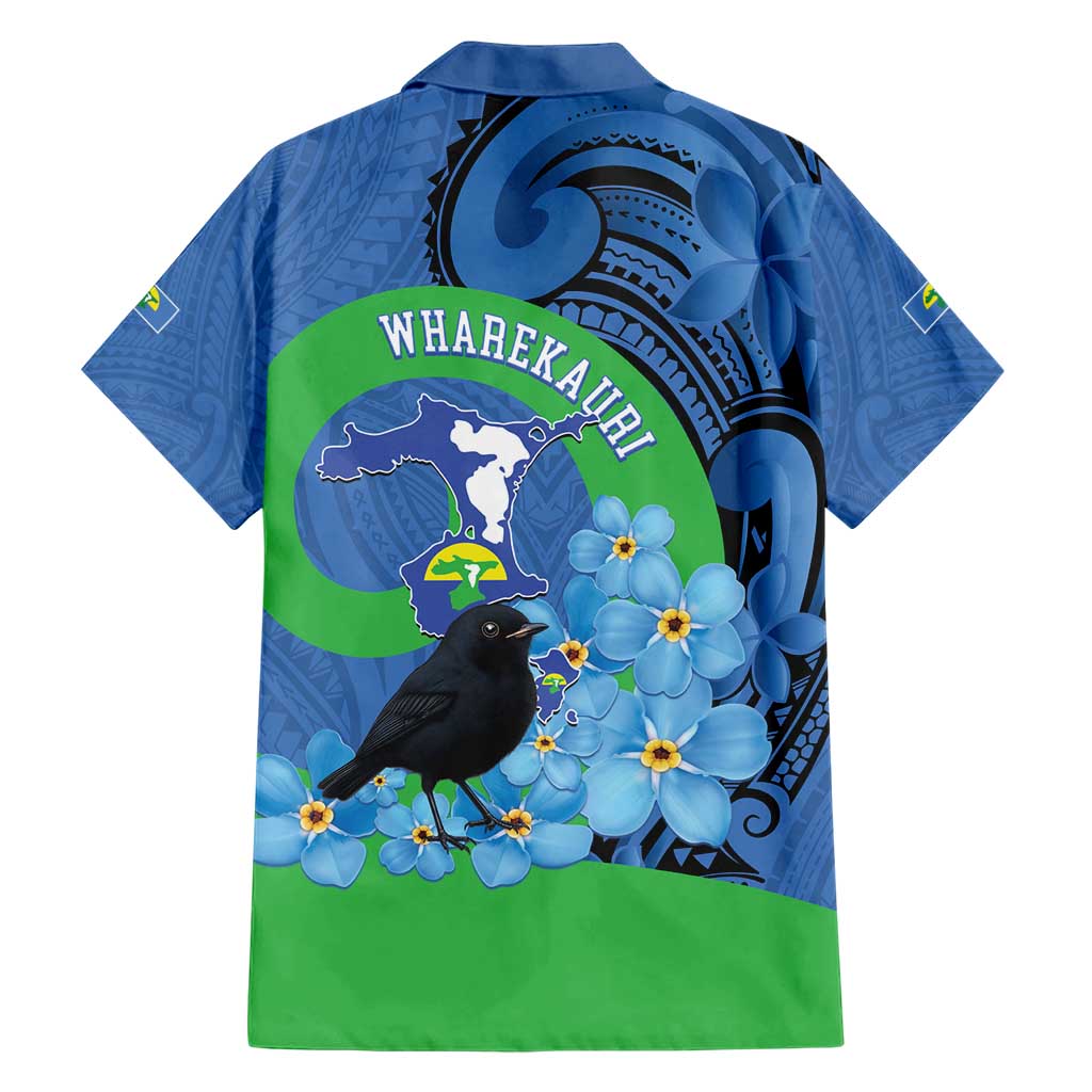 New Zealand Chatham Islands Family Matching Short Sleeve Bodycon Dress and Hawaiian Shirt Wharekauri Forget Me Not With Black Robin LT14 - Polynesian Pride