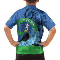 New Zealand Chatham Islands Family Matching Summer Maxi Dress and Hawaiian Shirt Wharekauri Forget Me Not With Black Robin