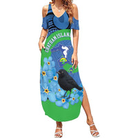 New Zealand Chatham Islands Family Matching Summer Maxi Dress and Hawaiian Shirt Wharekauri Forget Me Not With Black Robin