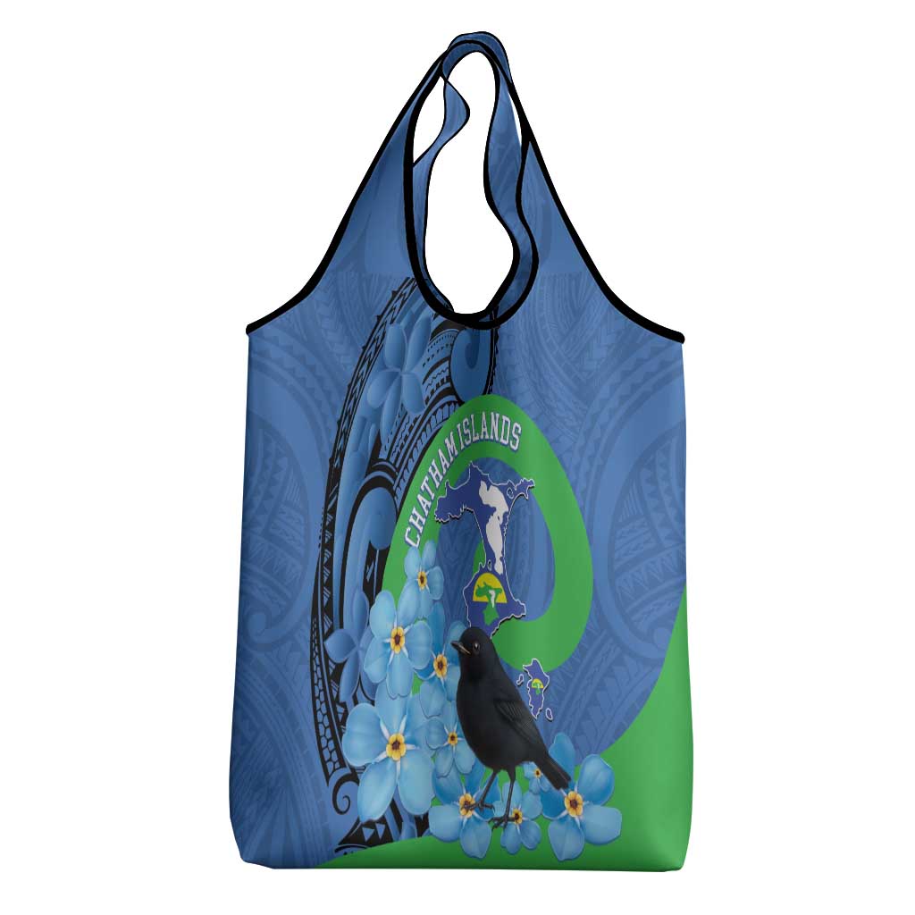 New Zealand Chatham Islands Grocery Bag Wharekauri Forget Me Not With Black Robin