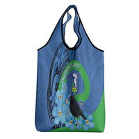 New Zealand Chatham Islands Grocery Bag Wharekauri Forget Me Not With Black Robin