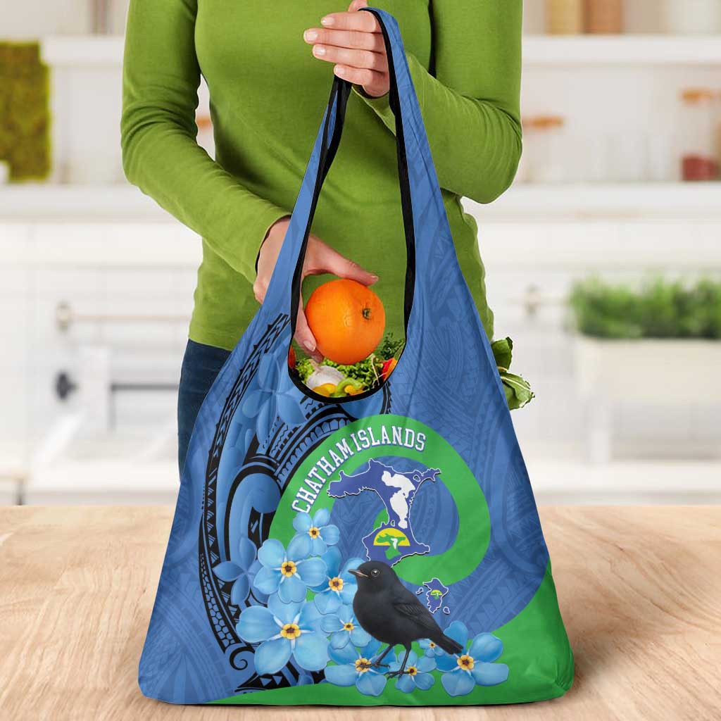 New Zealand Chatham Islands Grocery Bag Wharekauri Forget Me Not With Black Robin