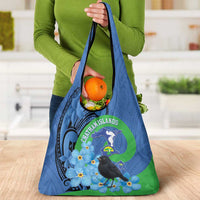 New Zealand Chatham Islands Grocery Bag Wharekauri Forget Me Not With Black Robin