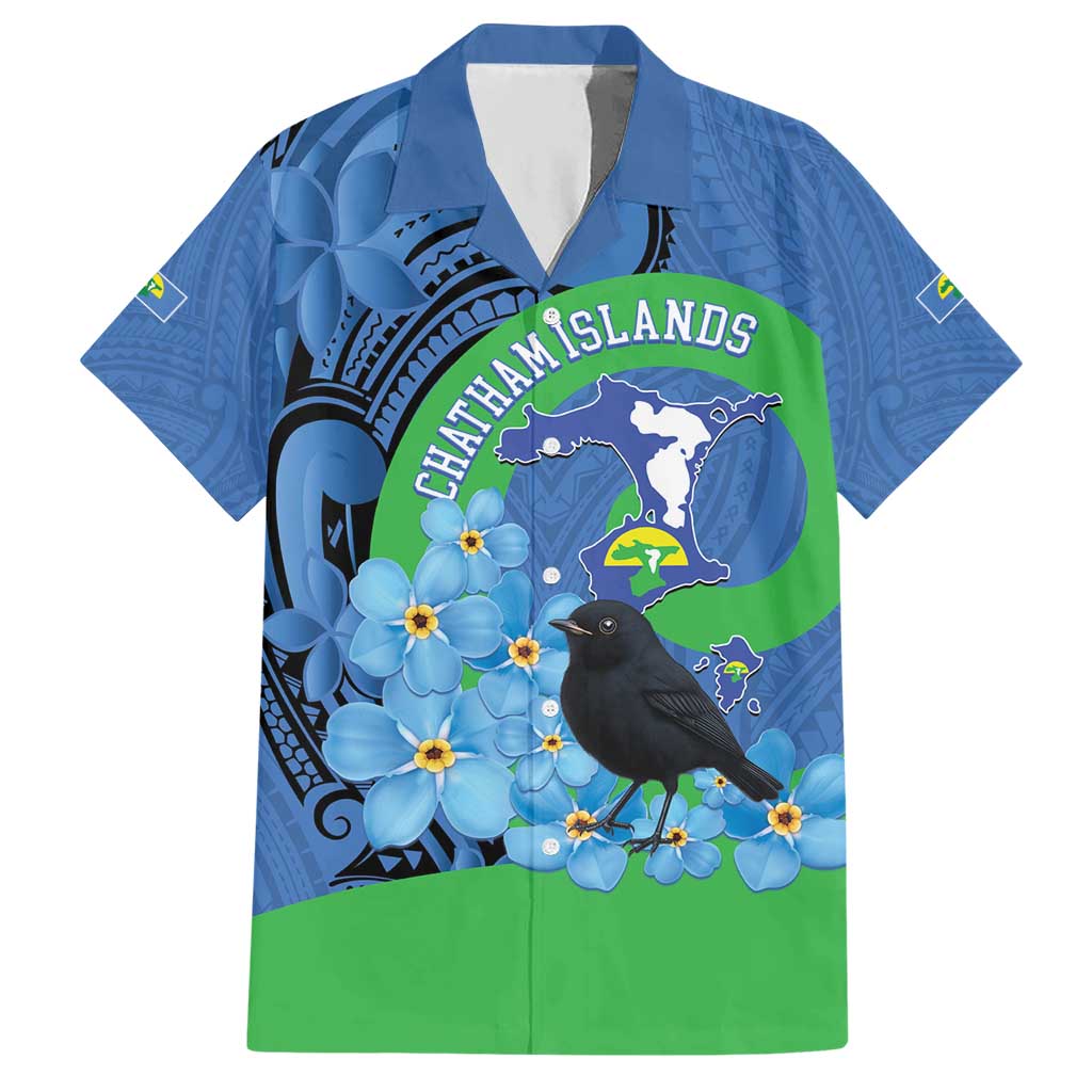 New Zealand Chatham Islands Hawaiian Shirt Wharekauri Forget Me Not With Black Robin LT14 Blue - Polynesian Pride