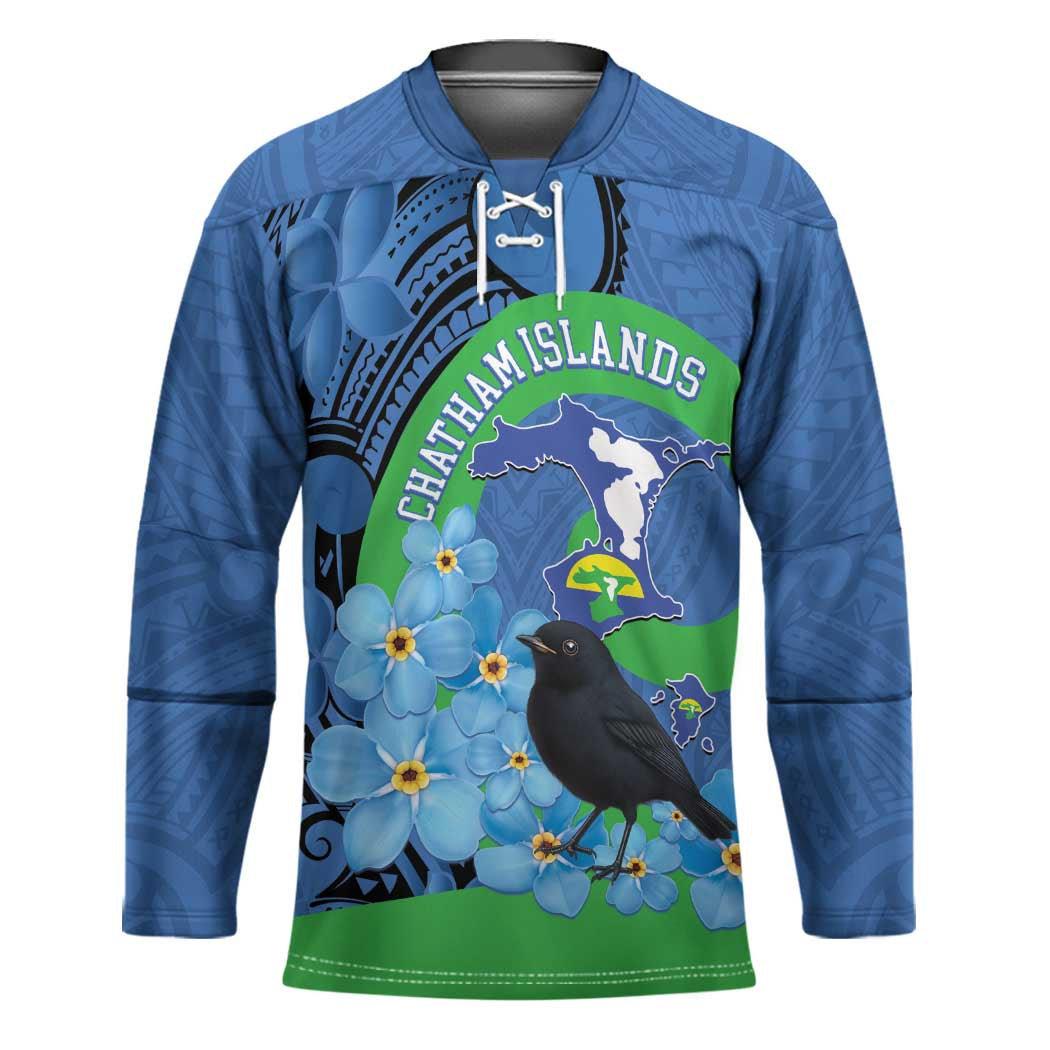 New Zealand Chatham Islands Hockey Jersey Wharekauri Forget Me Not With Black Robin - Polynesian Pride