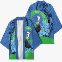 New Zealand Chatham Islands Kimono Wharekauri Forget Me Not With Black Robin - Polynesian Pride