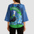 New Zealand Chatham Islands Kimono Sleeve Blouse Wharekauri Forget Me Not With Black Robin - Polynesian Pride