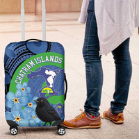 New Zealand Chatham Islands Luggage Cover Wharekauri Forget Me Not With Black Robin LT14 Blue - Polynesian Pride