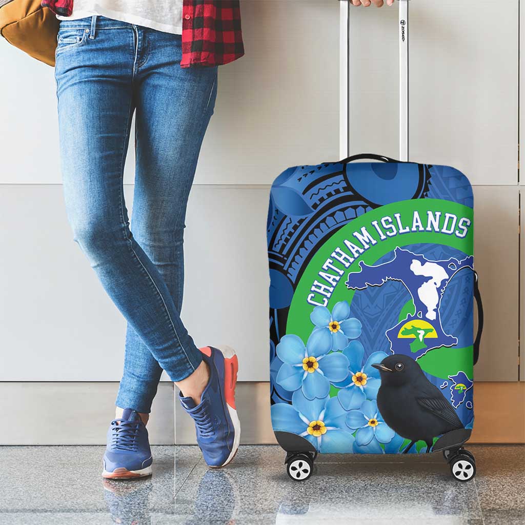 New Zealand Chatham Islands Luggage Cover Wharekauri Forget Me Not With Black Robin LT14 - Polynesian Pride
