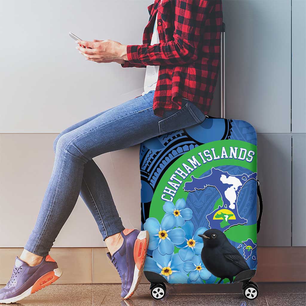 New Zealand Chatham Islands Luggage Cover Wharekauri Forget Me Not With Black Robin LT14 - Polynesian Pride