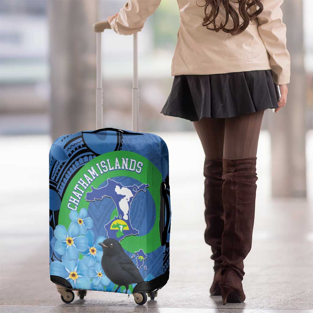 New Zealand Chatham Islands Luggage Cover Wharekauri Forget Me Not With Black Robin LT14 - Polynesian Pride
