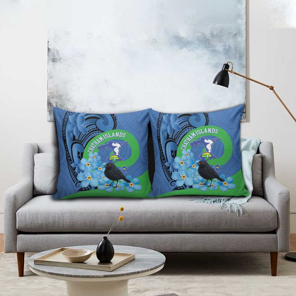 New Zealand Chatham Islands Pillow Cover Wharekauri Forget Me Not With Black Robin - Polynesian Pride