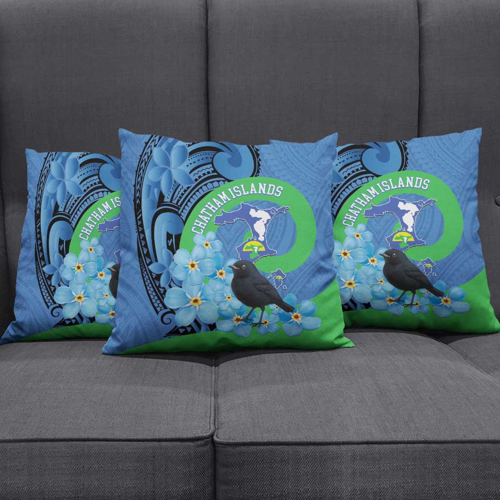 New Zealand Chatham Islands Pillow Cover Wharekauri Forget Me Not With Black Robin - Polynesian Pride