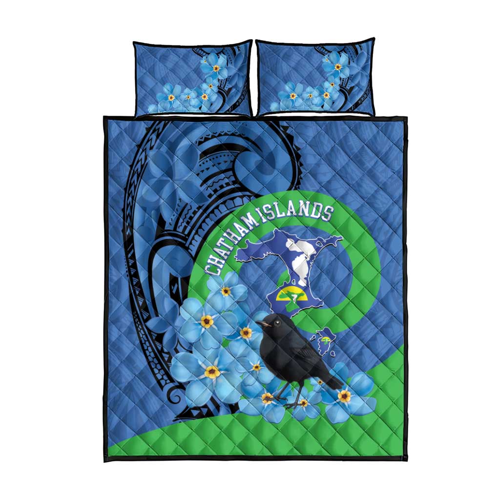 New Zealand Chatham Islands Quilt Bed Set Wharekauri Forget Me Not With Black Robin