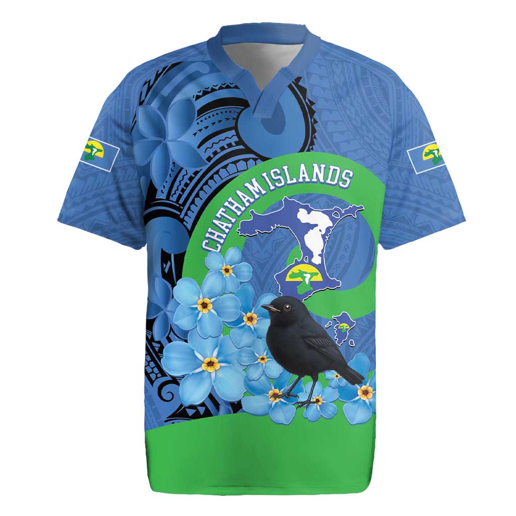 New Zealand Chatham Islands Rugby Jersey Wharekauri Forget Me Not With Black Robin