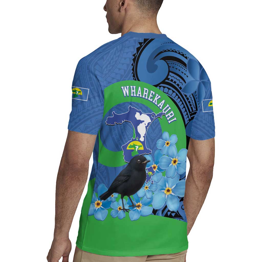 New Zealand Chatham Islands Rugby Jersey Wharekauri Forget Me Not With Black Robin