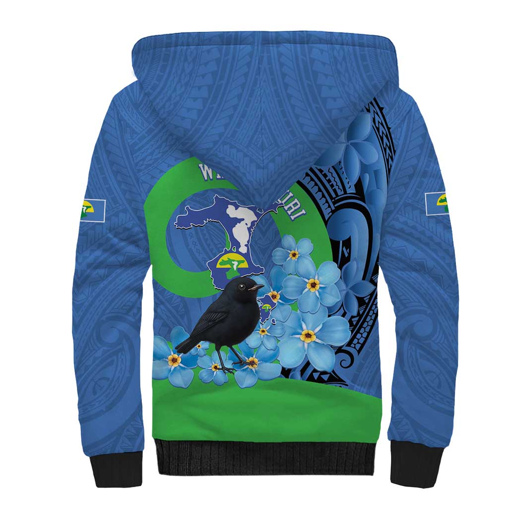 New Zealand Chatham Islands Sherpa Hoodie Wharekauri Forget Me Not With Black Robin