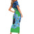 New Zealand Chatham Islands Short Sleeve Bodycon Dress Wharekauri Forget Me Not With Black Robin