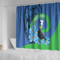 New Zealand Chatham Islands Shower Curtain Wharekauri Forget Me Not With Black Robin LT14 - Polynesian Pride