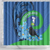 New Zealand Chatham Islands Shower Curtain Wharekauri Forget Me Not With Black Robin LT14 - Polynesian Pride