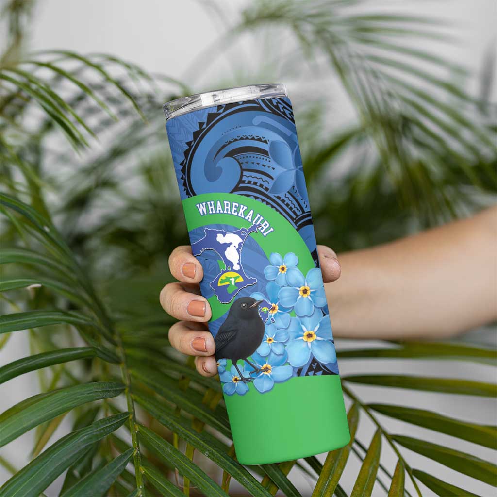 New Zealand Chatham Islands Skinny Tumbler Wharekauri Forget Me Not With Black Robin