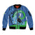 New Zealand Chatham Islands Sleeve Zip Bomber Jacket Wharekauri Forget Me Not With Black Robin