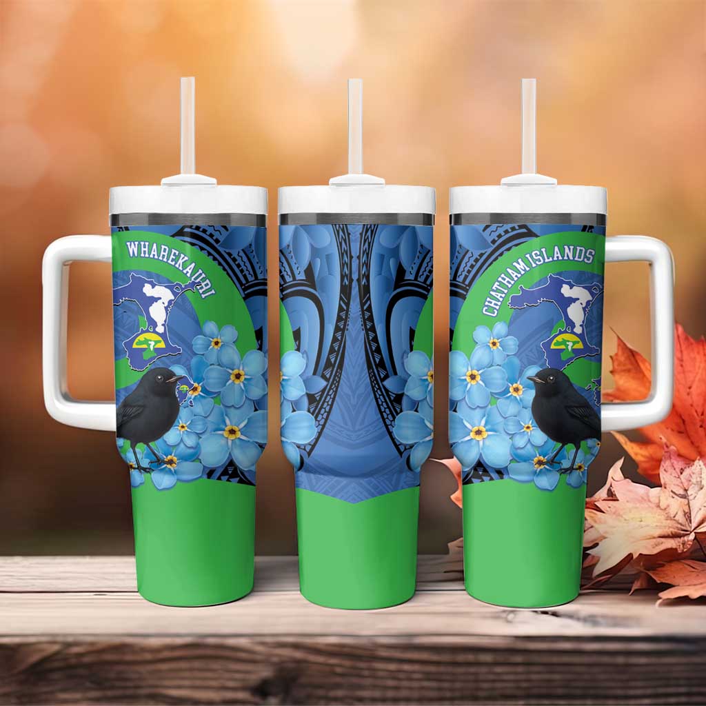 New Zealand Chatham Islands Tumbler With Handle Wharekauri Forget Me Not With Black Robin