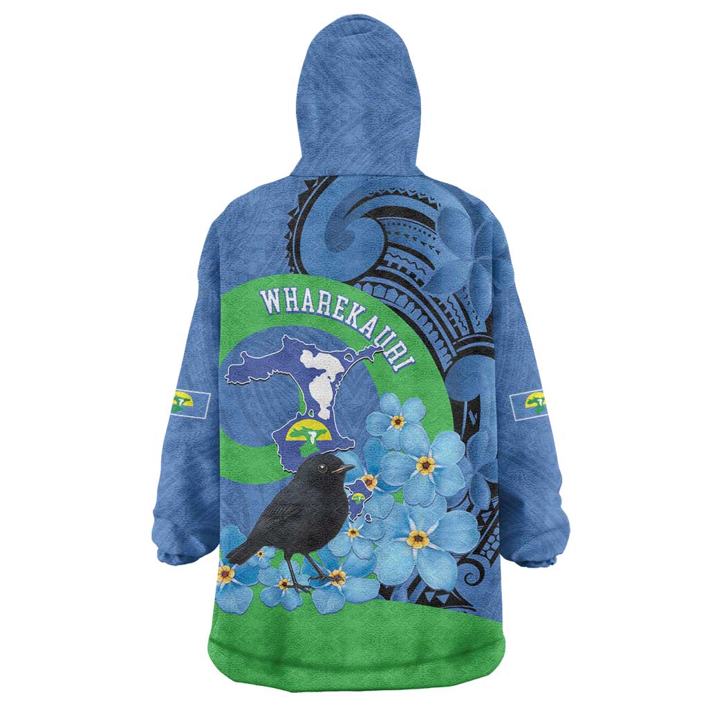 New Zealand Chatham Islands Wearable Blanket Hoodie Wharekauri Forget Me Not With Black Robin