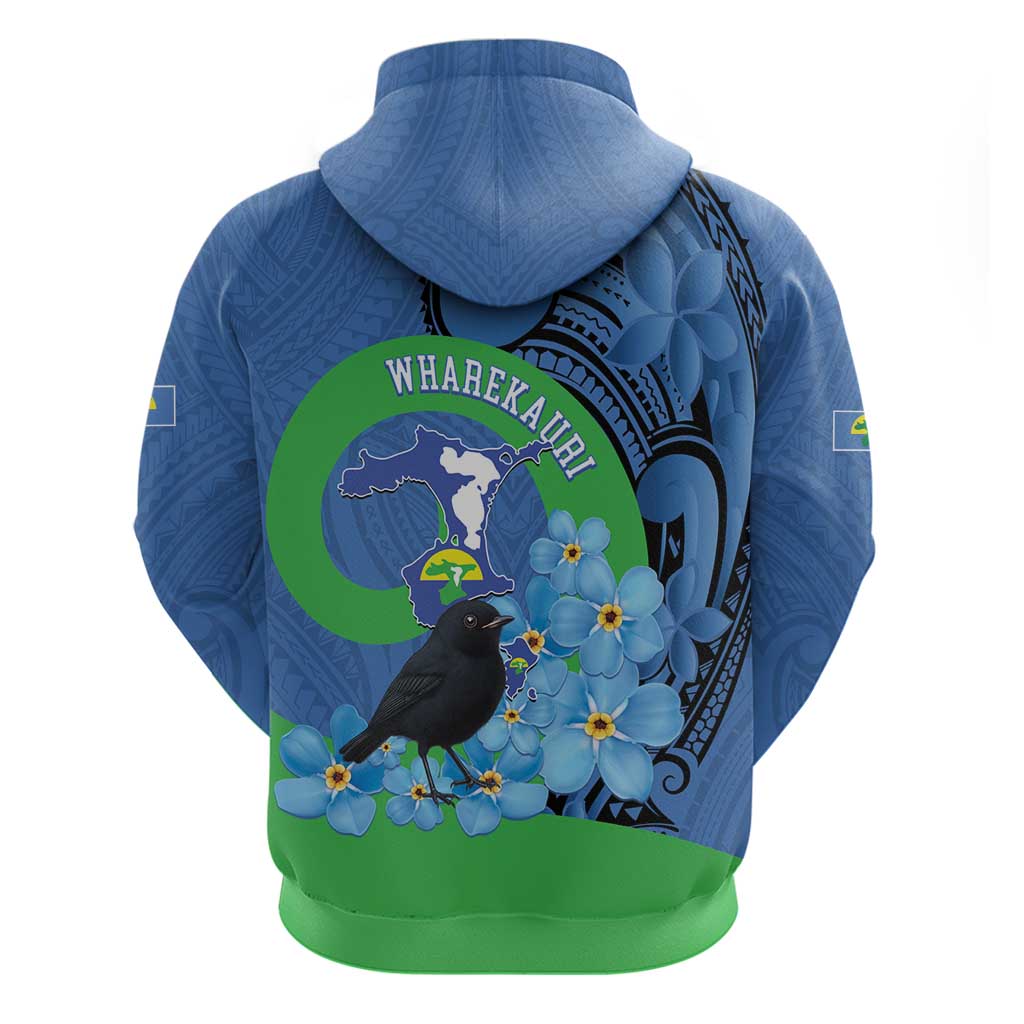 New Zealand Chatham Islands Zip Hoodie Wharekauri Forget Me Not With Black Robin LT14 - Polynesian Pride