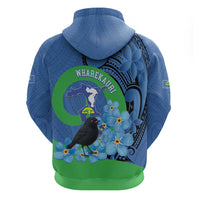 New Zealand Chatham Islands Zip Hoodie Wharekauri Forget Me Not With Black Robin LT14 - Polynesian Pride