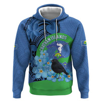 New Zealand Chatham Islands Zip Hoodie Wharekauri Forget Me Not With Black Robin LT14 Pullover Hoodie Blue - Polynesian Pride