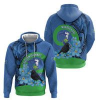 New Zealand Chatham Islands Zip Hoodie Wharekauri Forget Me Not With Black Robin LT14 - Polynesian Pride