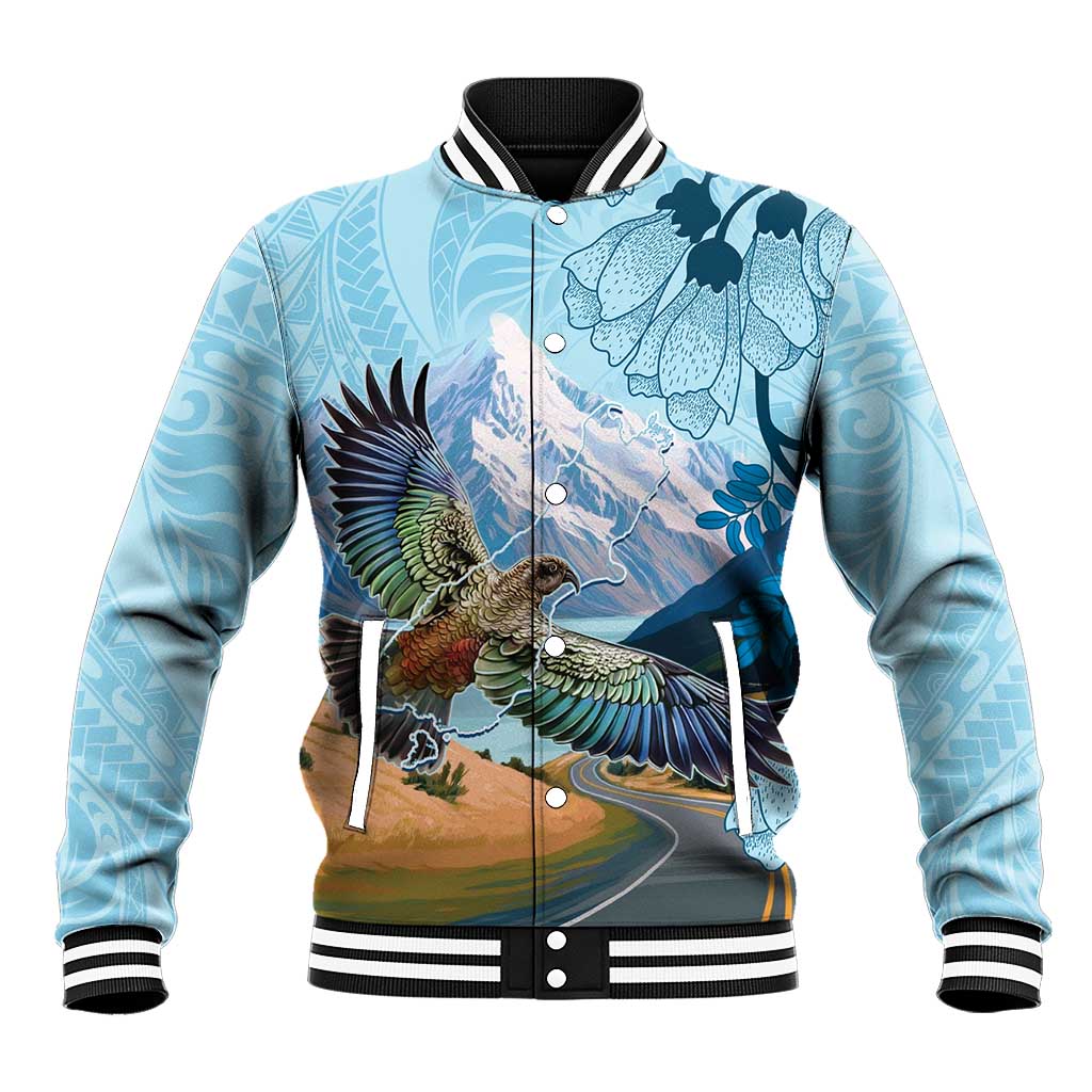 New Zealand South Island Baseball Jacket Te Waipounamu Aoraki Kea Bird LT14 Unisex Blue - Polynesian Pride