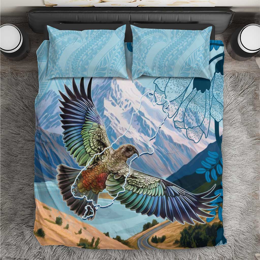 New Zealand South Island Bedding Set Te Waipounamu Aoraki Kea Bird LT14 Blue - Polynesian Pride