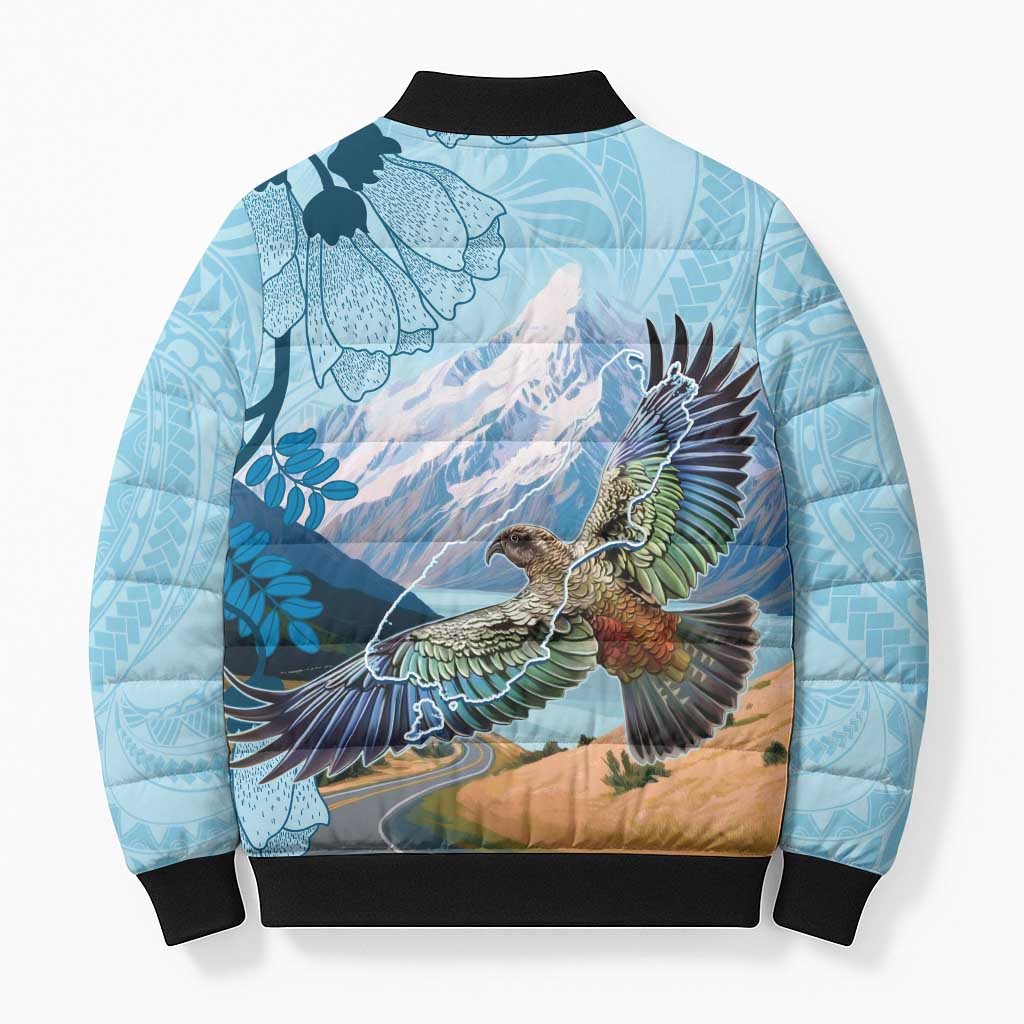New Zealand South Island Bomber Puffer Jacket Te Waipounamu Aoraki Kea Bird LT14 - Polynesian Pride