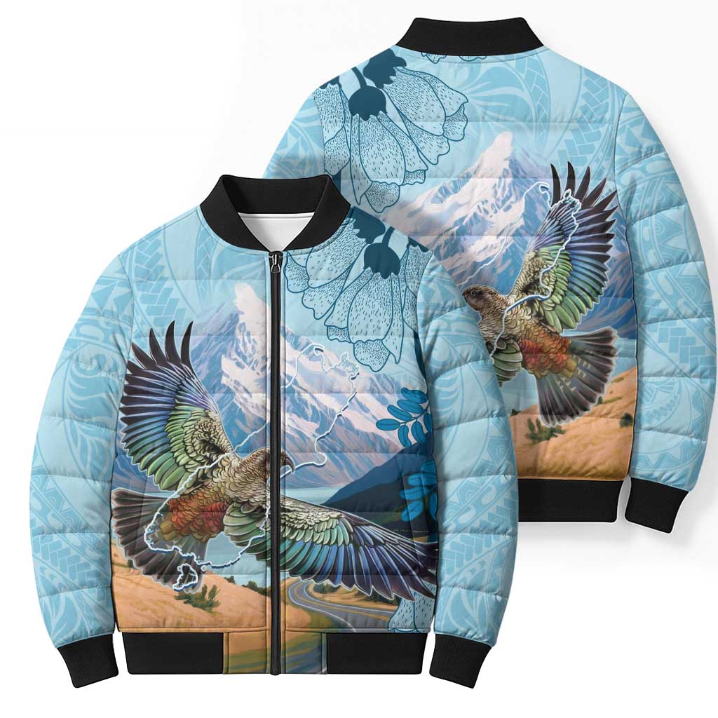 New Zealand South Island Bomber Puffer Jacket Te Waipounamu Aoraki Kea Bird LT14 - Polynesian Pride