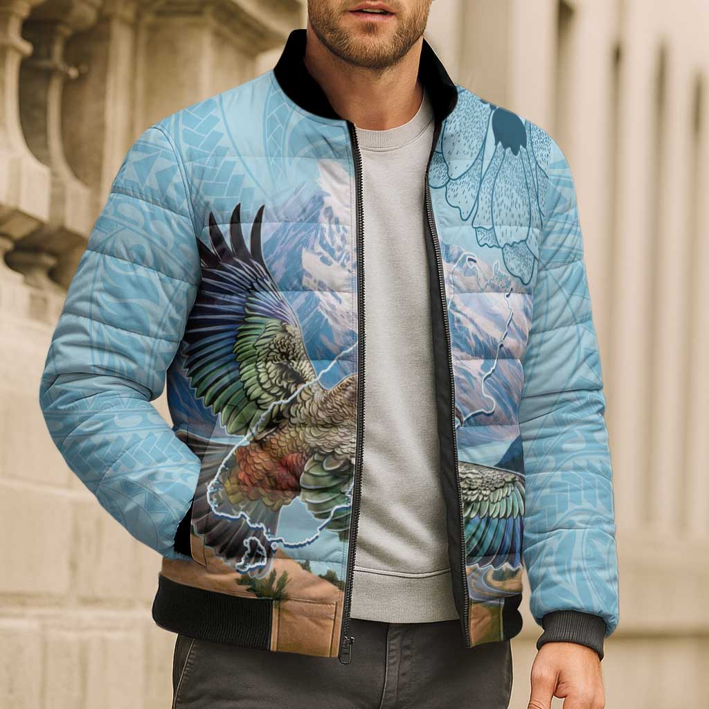 New Zealand South Island Bomber Puffer Jacket Te Waipounamu Aoraki Kea Bird LT14 - Polynesian Pride