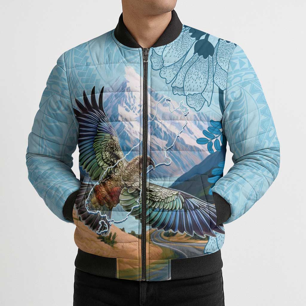 New Zealand South Island Bomber Puffer Jacket Te Waipounamu Aoraki Kea Bird LT14 - Polynesian Pride