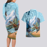 New Zealand South Island Couples Matching Long Sleeve Bodycon Dress and Hawaiian Shirt Te Waipounamu Aoraki Kea Bird